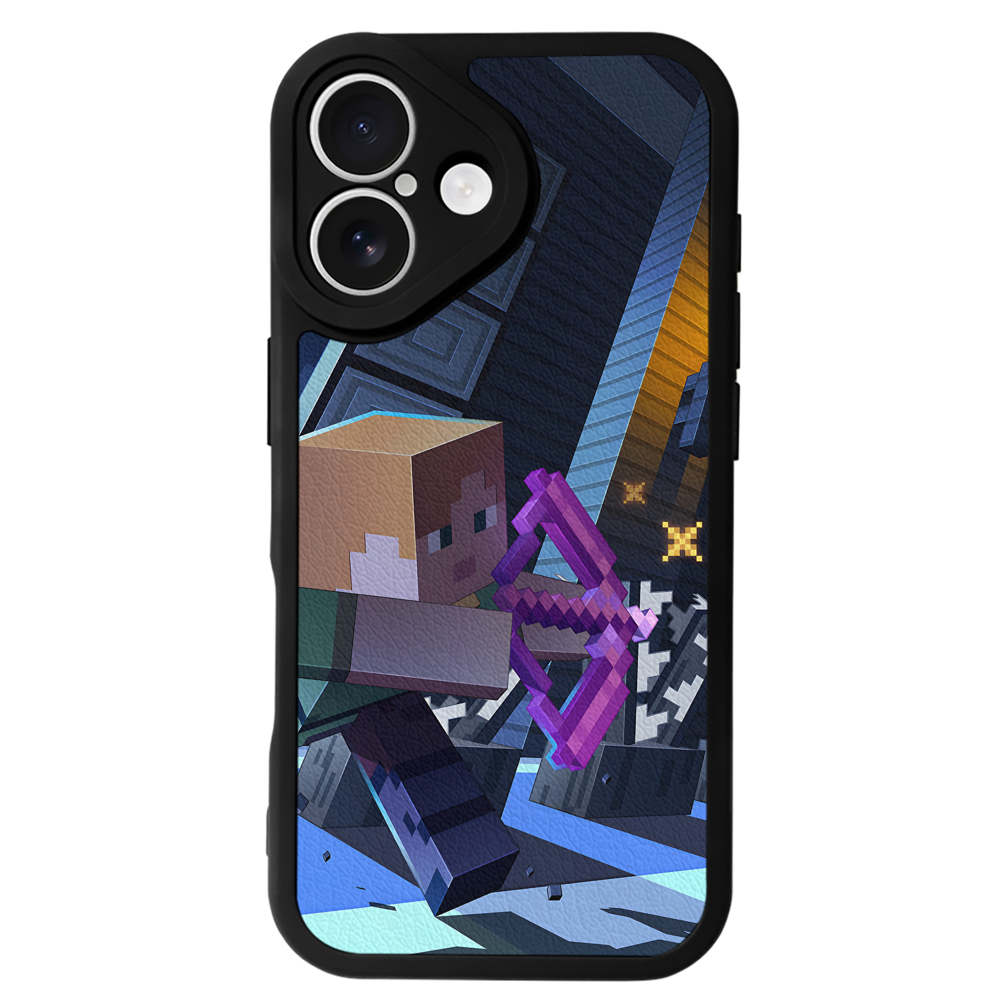 （画像用） マインクラフト ブロックの世界 Minecraft MC Block world 【iPhone 16シリーズ対応】シリコンスマホケース（レザー調） 材質：シリコン